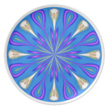 Placa púrpura blanca azul de la flor del fractal platos de comidas