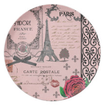 Placa rosada del collage de París del vintage Platos Para Fiestas