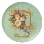 Placa subió Victorian personalizada del ramo Plato De Cena