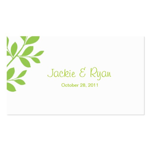 Place Card Wedding Leaf Branch lime green Business Card Template (back side)