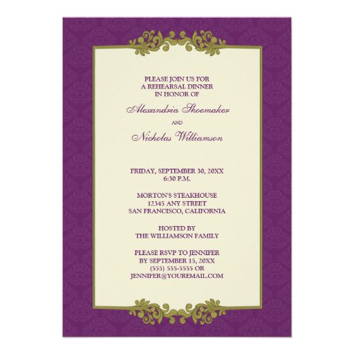 Place Setting Rehearsal Dinner Invitation (purple)