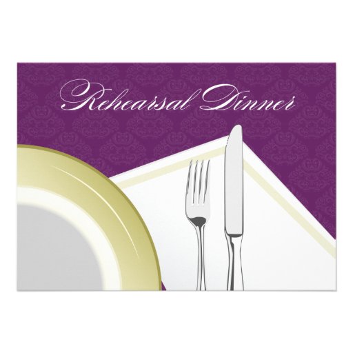 Place Setting Rehearsal Dinner Invitation (purple) (front side)