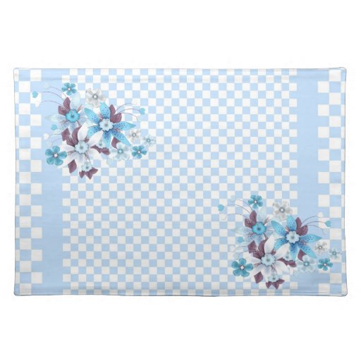 Placemats Floral Country Style Blue White Check