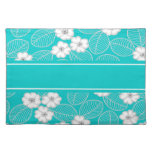 Placemats Teal Blue Aqua White Damask Floral