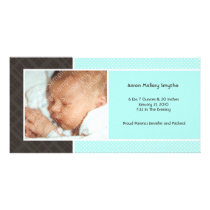 Plaid and Micro Dots Aqua New Baby Photo Cards photo cards