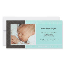 Plaid and Micro Dots Aqua New Baby Photo Cards