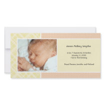 Plaid and Micro Dots Melon New Baby Photo Cards
