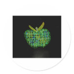 plaid apple on black round sticker