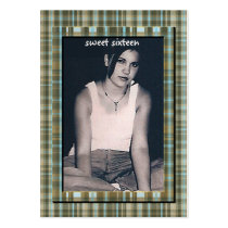 Plaid Aqua Blue Sweet 16 Birthday Photo Cards business cards by samack Plaid Aqua Blue Sweet 16 Birthday Photo Cards business cards
