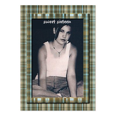 Plaid Aqua Blue Sweet 16 Birthday Photo Cards Business Card Templates by samack