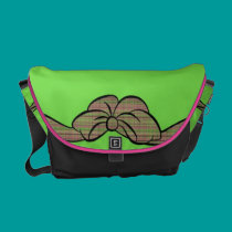 Plaid Bow on Hot Green messenger bags
