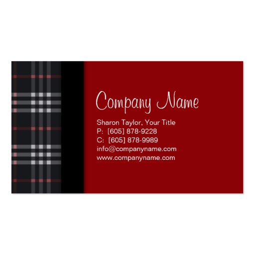 Plaid Fabric Business Card Black (front side)