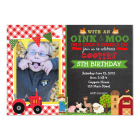 Plaid Farm Tractor Birthday Party Invitation 5