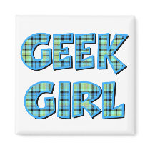 Plaid Geek Girl Blue and Green magnets by geekme Plaid Geek Girl Blue and Green magnets
