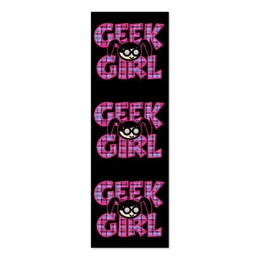 Plaid Geek Girl with Graphic Bookmark Business Card Templates (front side)