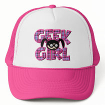 Plaid Geek Girl with Graphic Trucker Hats