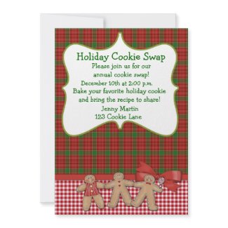 Plaid Gingerbread Cookie Swap Invitation invitation