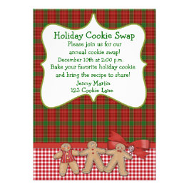 Plaid Gingerbread Cookie Swap Invitation