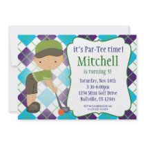 Plaid Golfer Boy Golf Birthday Party Invitation