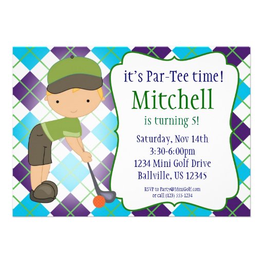 Plaid Golfer Boy Golf Birthday Party Invitation