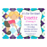 Plaid Golfer Girl Golf Birthday Party Invitation