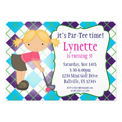 Plaid Golfer Girl Golf Birthday Party Invitation