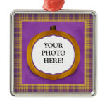 Plaid Halloween Pumpkin Custom Photo Ornament