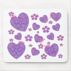 Plaid Heart & Floral Love mousepad