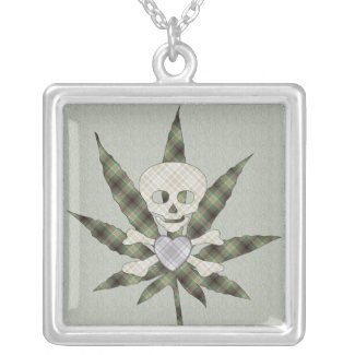 Plaid Marijuana Leaf and Skull necklace