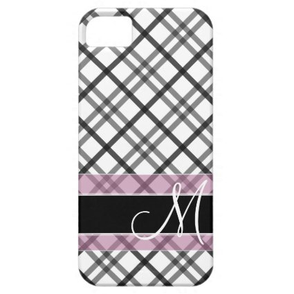 Plaid Pattern with Monogram - black white pink iPhone 5 Cover