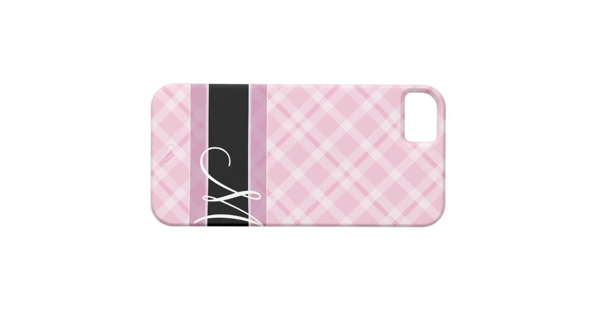 Plaid Pattern with Monogram black white pink iPhone SE/5/5s Case Zazzle