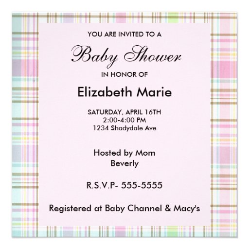 Plaid Pink-Baby Shower Girl Personalized Announcements