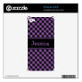 This iPhone skin can be CUSTOMIZED by YOU.Simply click on the "Customize It " button right below the products image. From there you will be able to add text, change the font, font color, move the text around and add images of your own Have fun creating your one of a kind product. Plaid Purple/Black iPhone 4/4S Skin