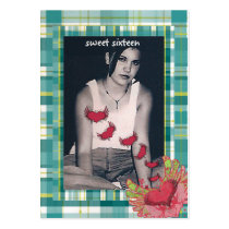 Plaid Raspberry  Sweet 16 Birthday Photo Cards business cards