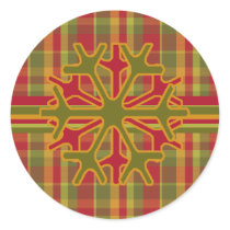 Plaid & Stripes Snowflake Sticker  Red Green Tan