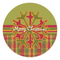 Plaid & Stripes Snowflake Sticker  Red Green Tan
