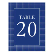 Plaid Table Numbers (Navy Blue / White) Postcard
