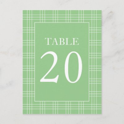 Plaid Table Numbers Sage Green White Postcard by WindyCityStationery