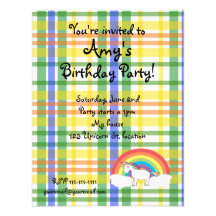 Plaid unicorn birthday invitation