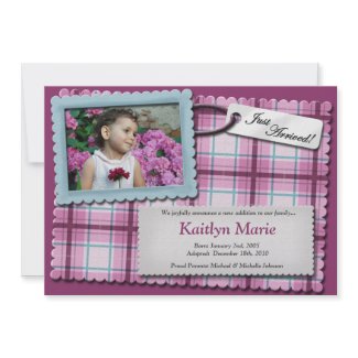 Plaidly Perfect ~ Purple Adoption Announcements invitation