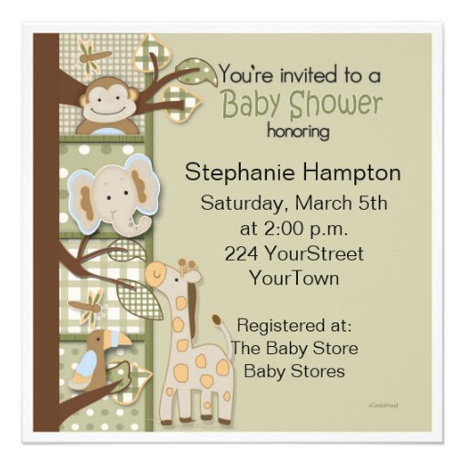 Plaids and Poka Dots Safari Animal Baby Shower Invite