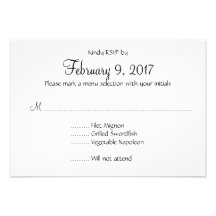 Plain Black and White Wedding Menu Reply Cards