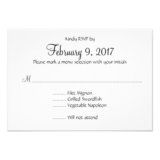 Plain Black and White Wedding Menu Reply Cards