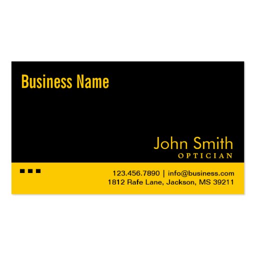 Plain Black & Yellow Optician Business Card (front side)