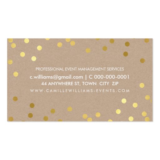 PLAIN BOLD MINIMAL confetti gold eco natural kraft Business Card Templates (back side)