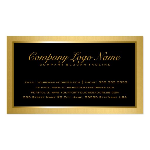 Plain Elegant Metallic Gold And Black Business Card Template (back side)