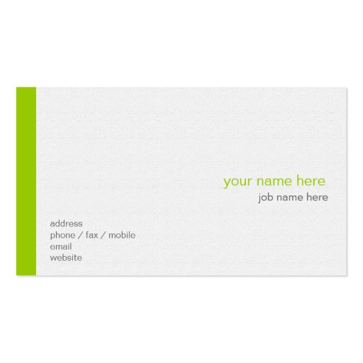 Plain Elegant Modern Simple Green Stripe on White Business Card (back side)