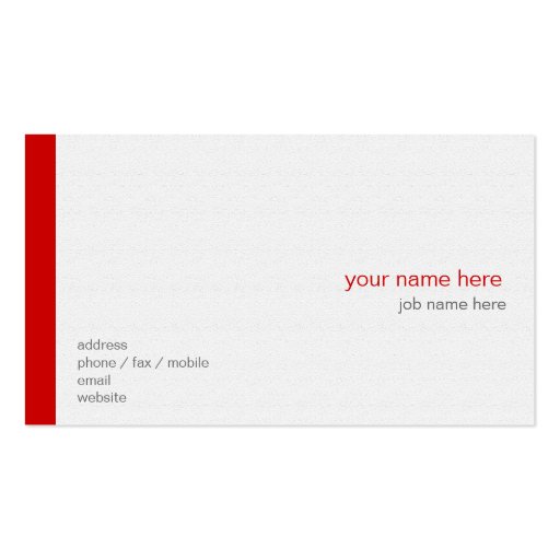 Plain Elegant Modern Simple Red Stripe on White Business Card (back side)
