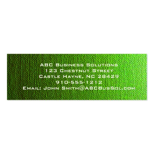 Plain Green Canvas Slim Modern Business Cards Business Card Templates (back side)