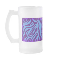 Plain Indigo Blue Zebra Animal Print Frosted Glass Mug